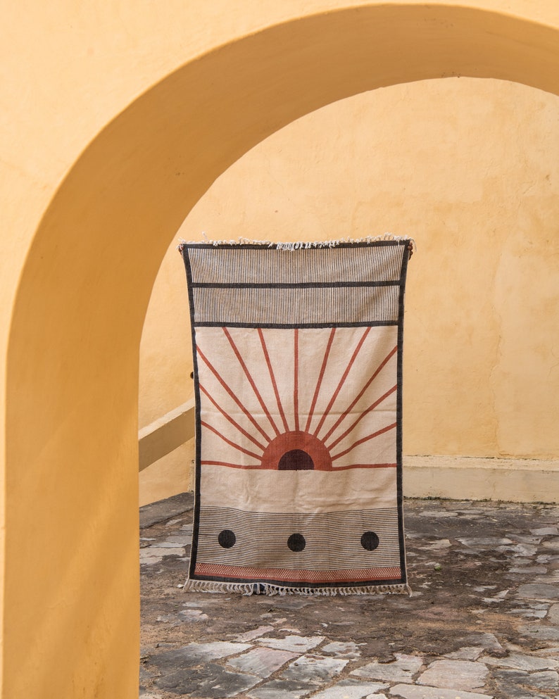Hand-Dyed Sun Rug: 4x6 Block Printed Cotton Dhurrie