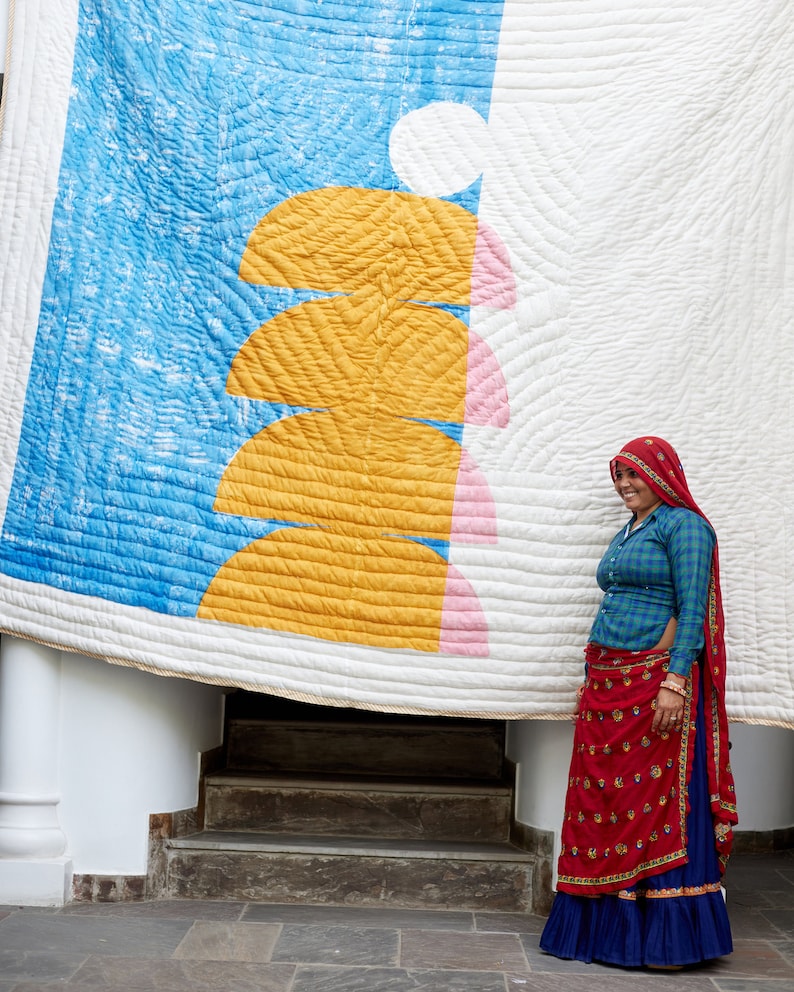 Hand Block Printed Queen Quilt Set: Modern Bohemian Bedding
