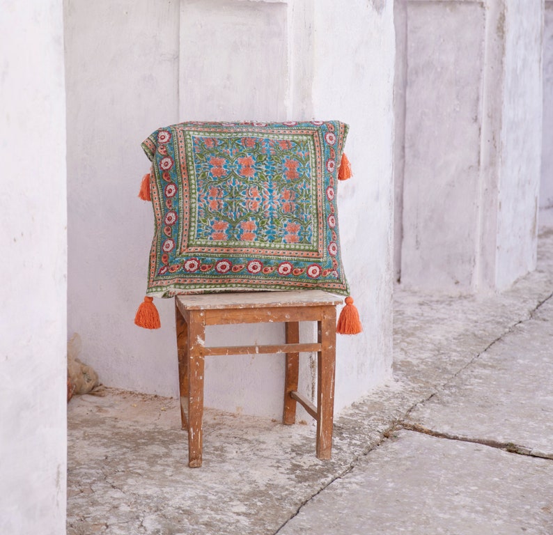 Hand-Printed Cotton Duvet Cover Set: Reversible Floral Boho Bedding
