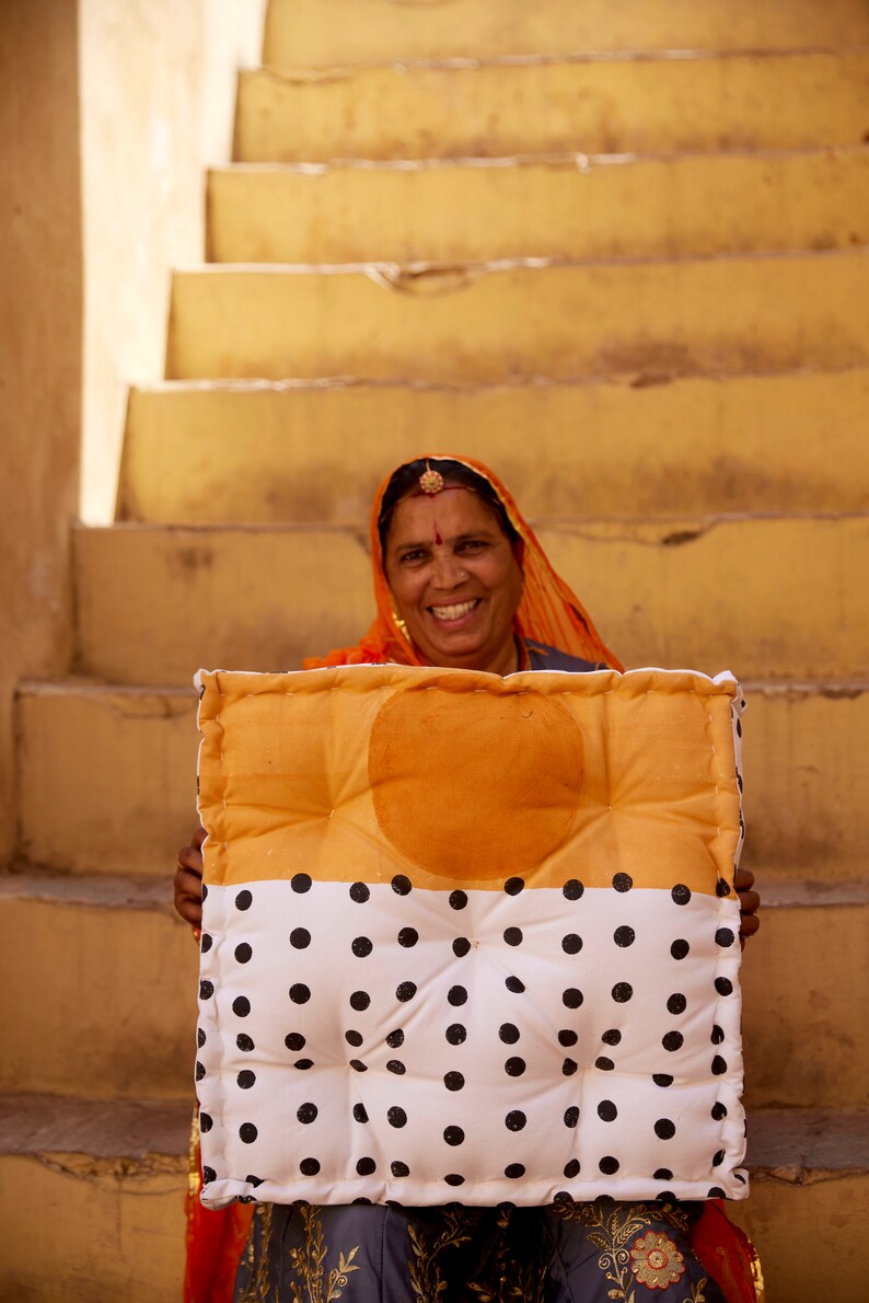 Handmade Reversible Floor Cushion: Block Printed Cotton Meditation Pillow
