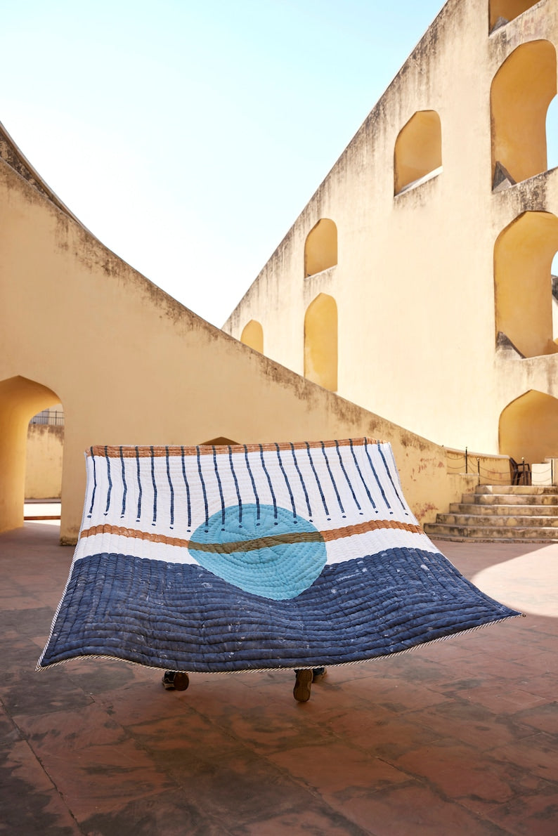 Handmade Queen Quilt: Reversible Boho Cotton Bedspread
