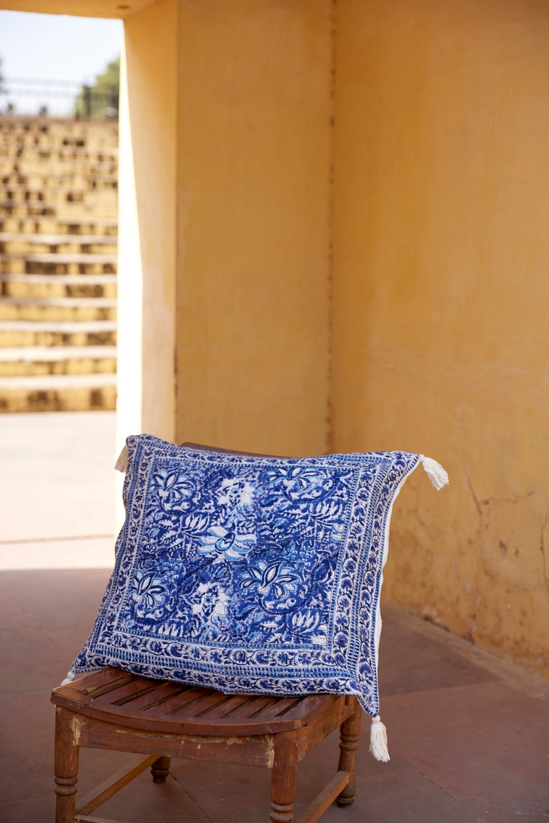 Floral Kantha Quilt Set: Reversible Block Printed Cotton Bedspread