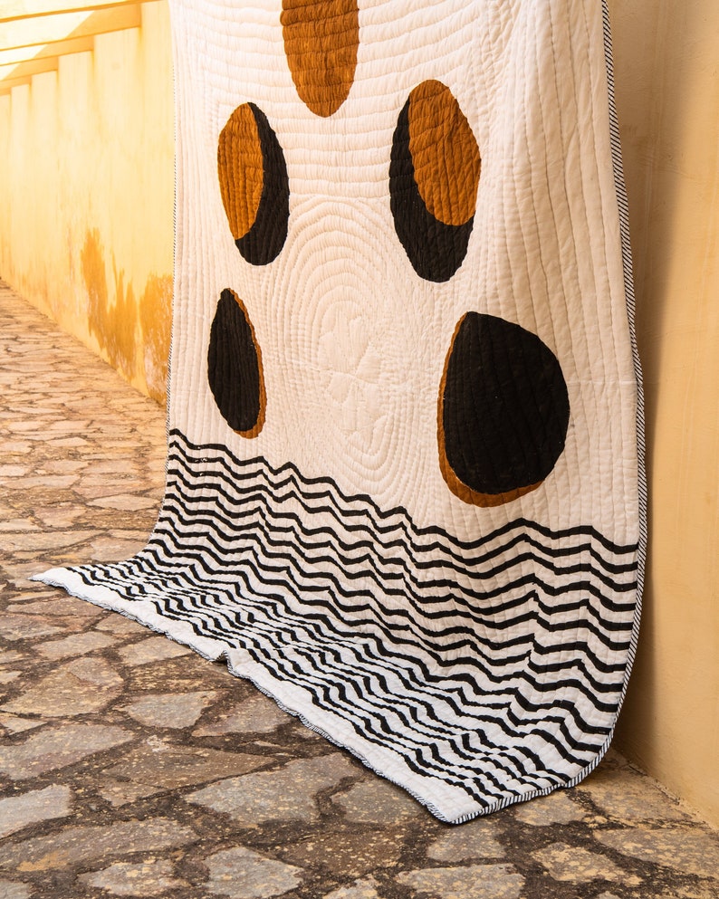Hand-Block Printed Queen Quilt: Lunar Moon Cotton Bedspread