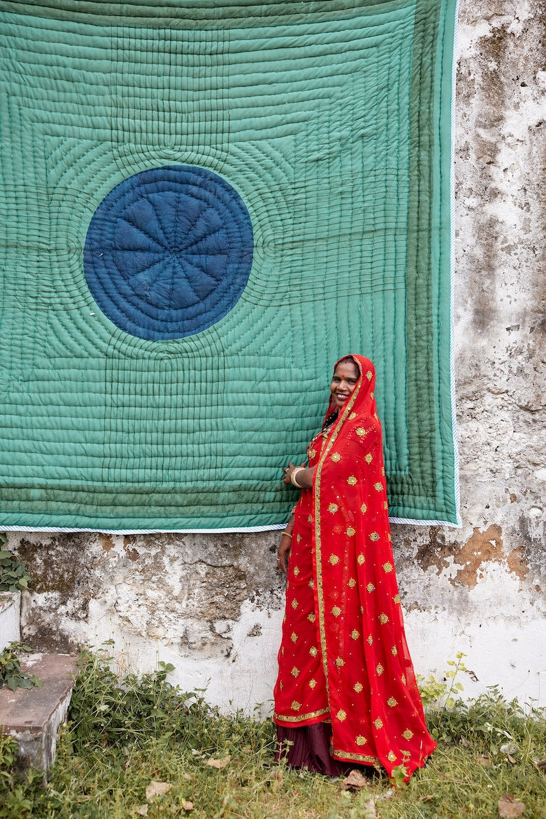 Handmade Queen Quilt: Reversible Cotton Bedspread, Boho Modern Bedding