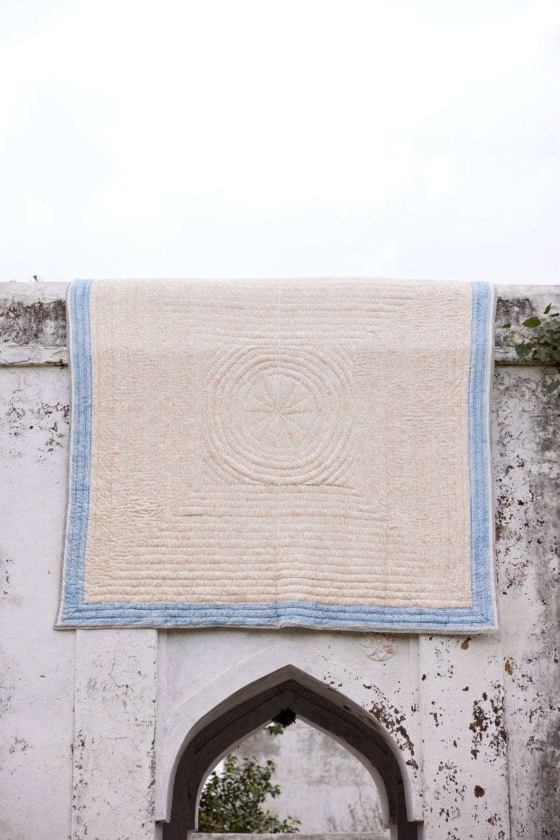 Pink King Size Kantha Quilt: Reversible Boho Block Print Comforter