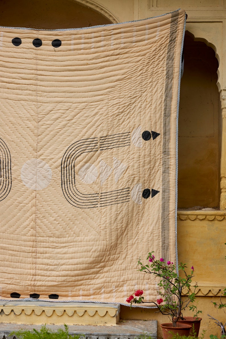 Handmade Block Printed Cotton Quilt: King/Queen Boho Bedding Set
