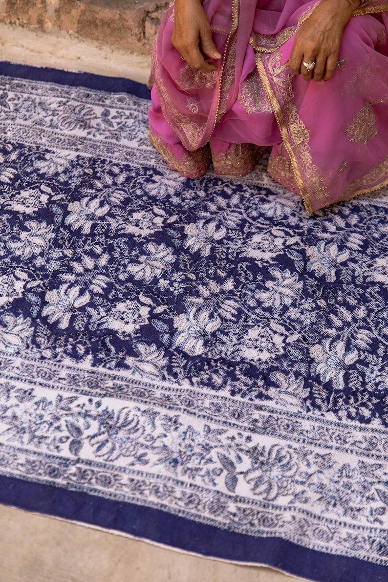 Handmade Block Print Rug: 4x6 Floral Cotton Indian Rug