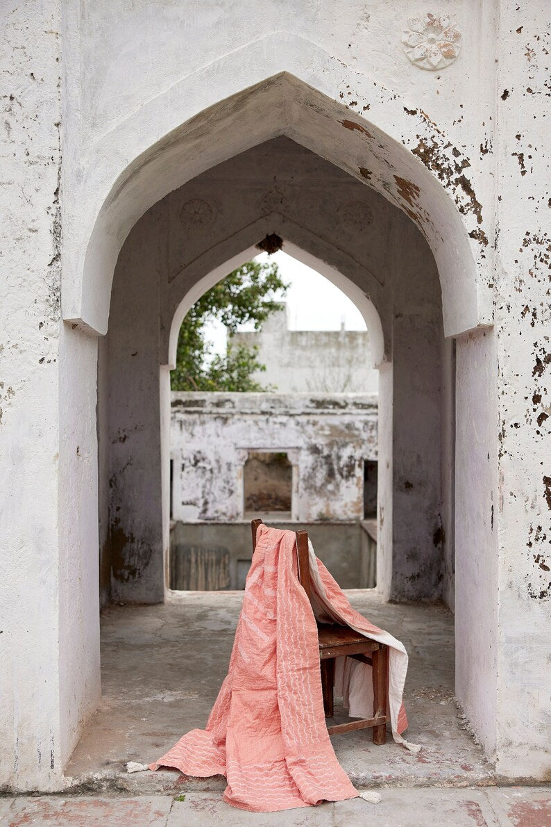 Hand-Stitched Kantha Throw Blanket: Block Printed Boho Cotton Throw