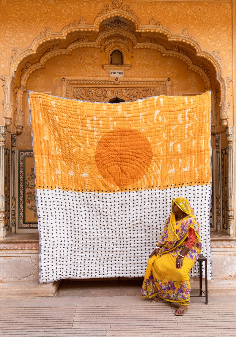 Modern Twin Quilt: Handmade Block Printed Cotton Bedspread