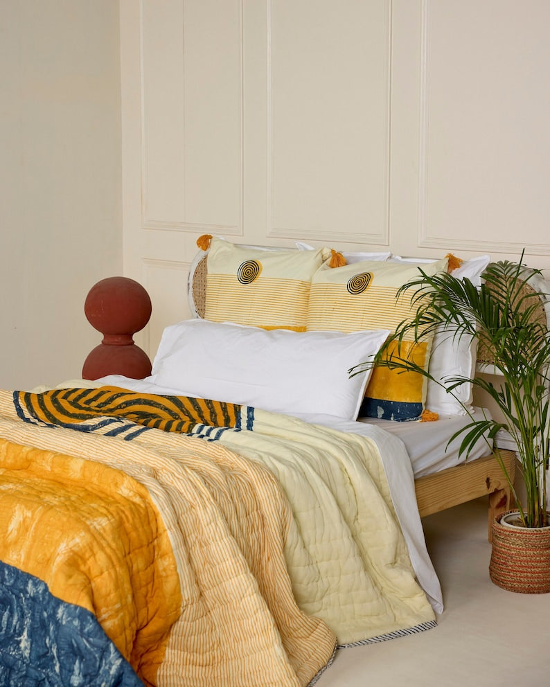 Handmade Cotton Quilt: Reversible Boho Sunset Bedding