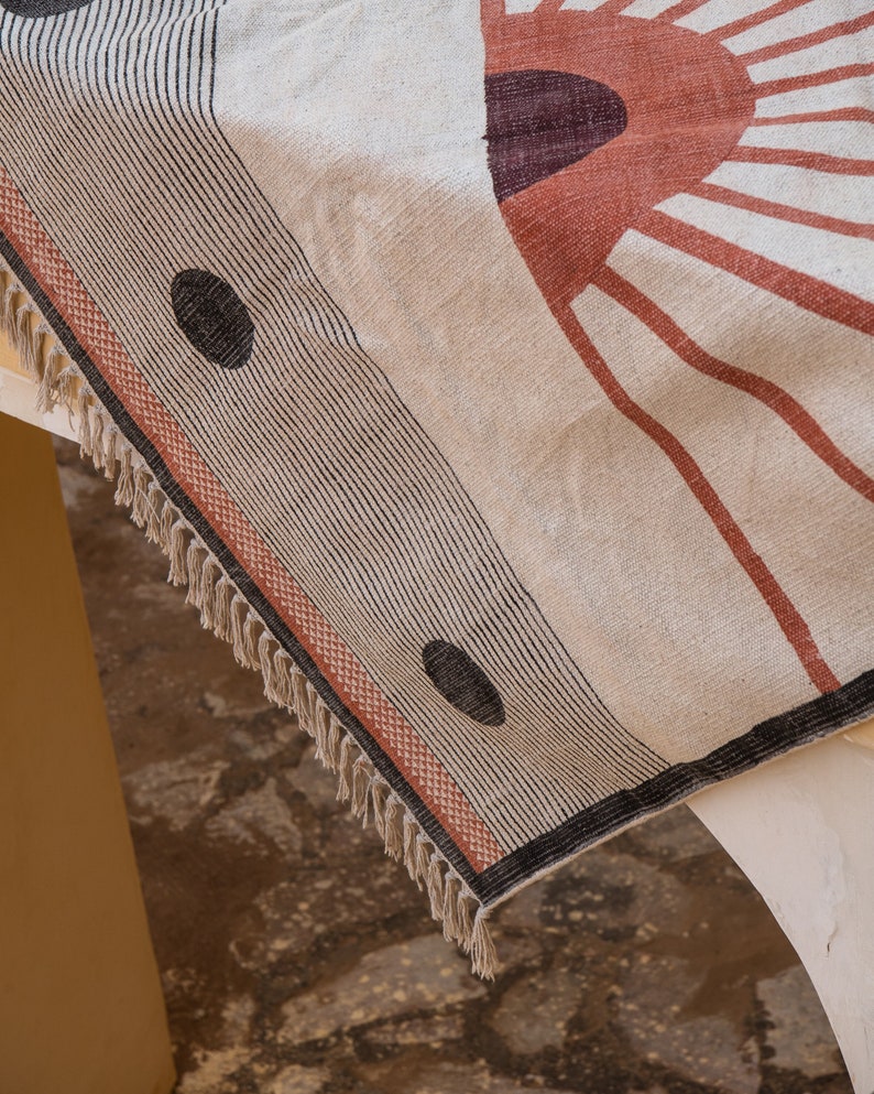 Hand-Dyed Sun Rug: 4x6 Block Printed Cotton Dhurrie