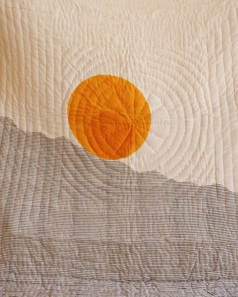 Hand-Block Printed Kantha Quilt Set: Reversible Boho Bedding