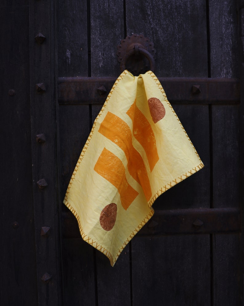 Handmade Block Printed Placemat Set: Modern Kantha Stitch Cotton Table Linens