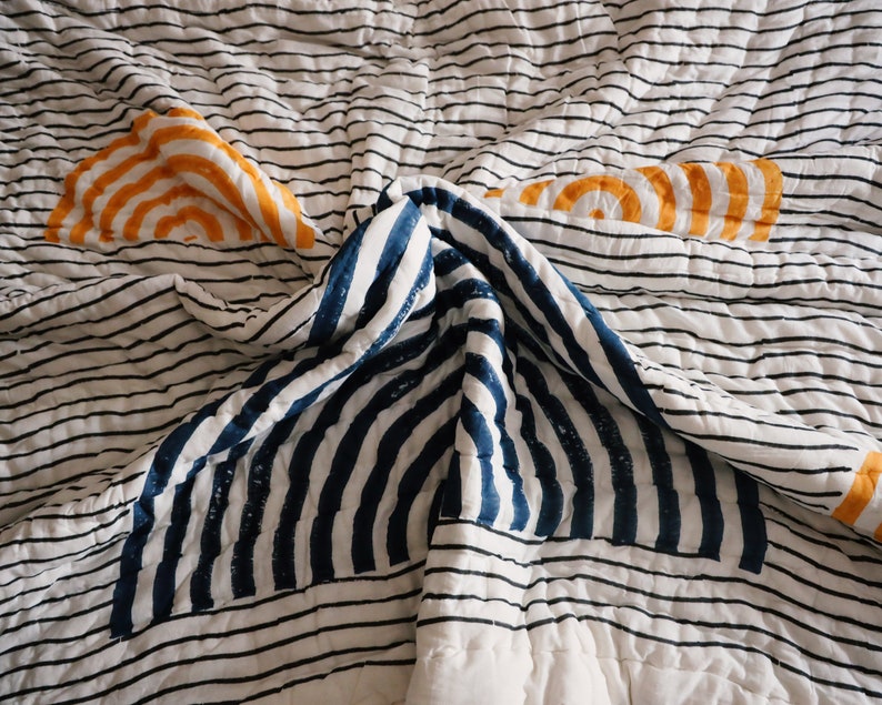 Handmade King Cotton Quilt Set: Reversible Boho Bedspread