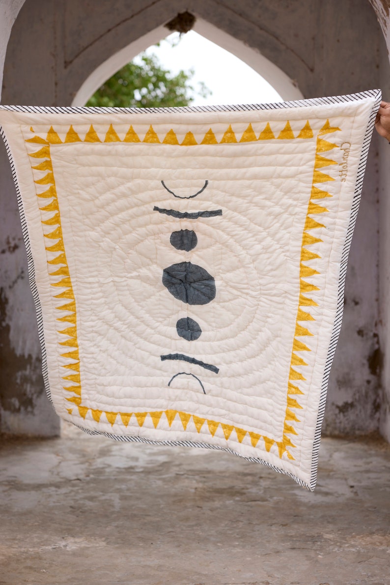 Handmade Cotton Baby Quilt: Block Printed Reversible Design