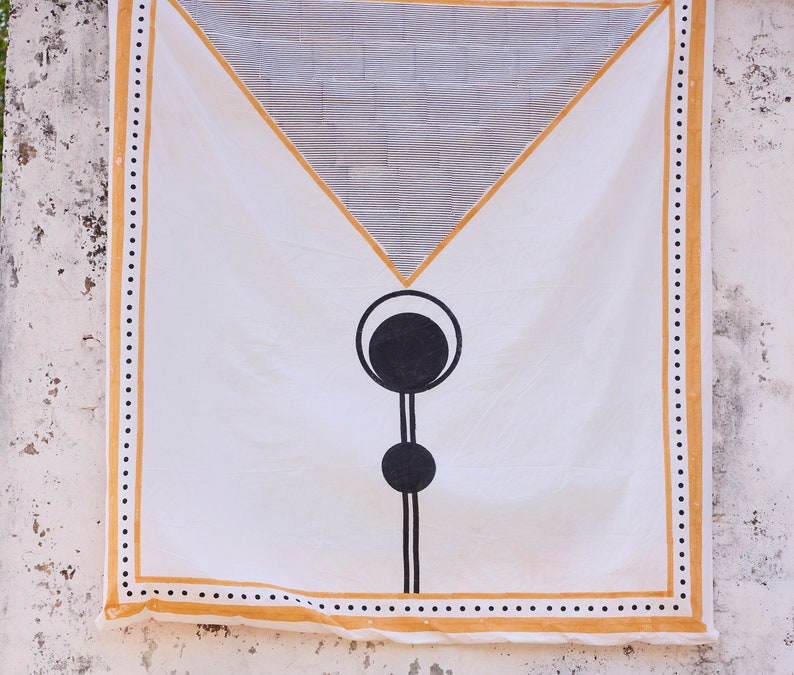 Hand-Block Printed Cotton Duvet Cover: Reversible Bauhaus Design