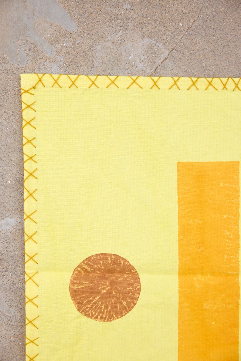 Handmade Block Printed Placemat Set: Modern Kantha Stitch Cotton Table Linens