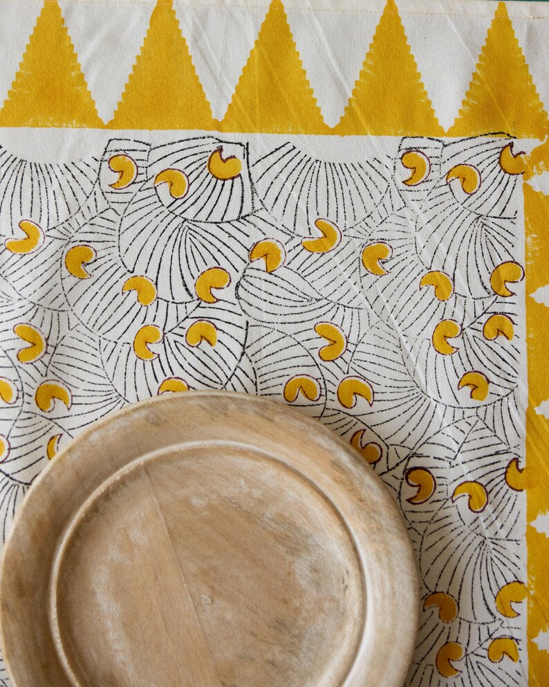 Koloman Moser Placemat Set: Hand-Printed Cotton Table Linens with Kantha Stitching