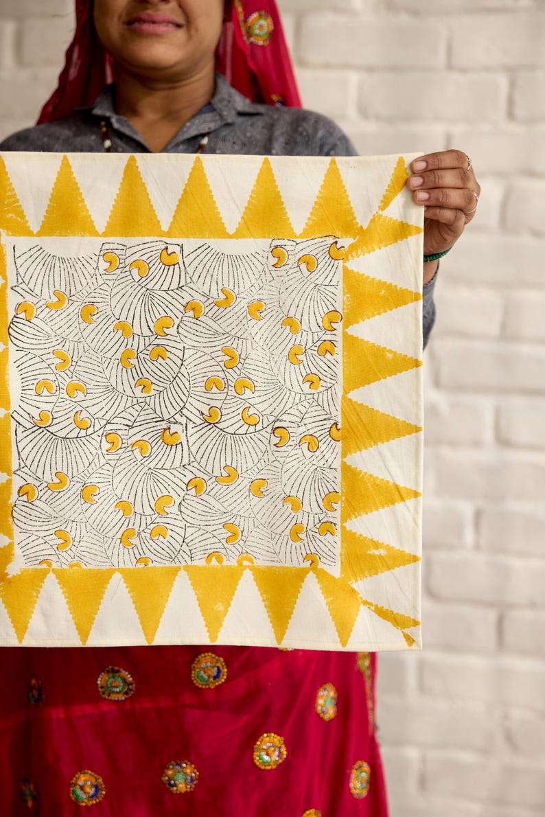 Koloman Moser Placemat Set: Hand-Printed Cotton Table Linens with Kantha Stitching