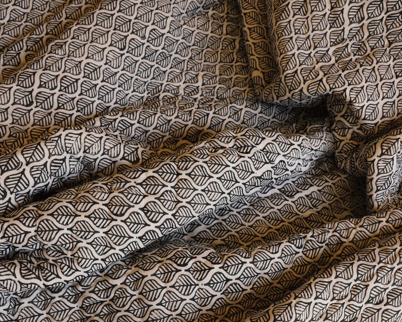 Handmade Block-Printed Cotton Quilt: Koloman Moser Design, Reversible Bedspread