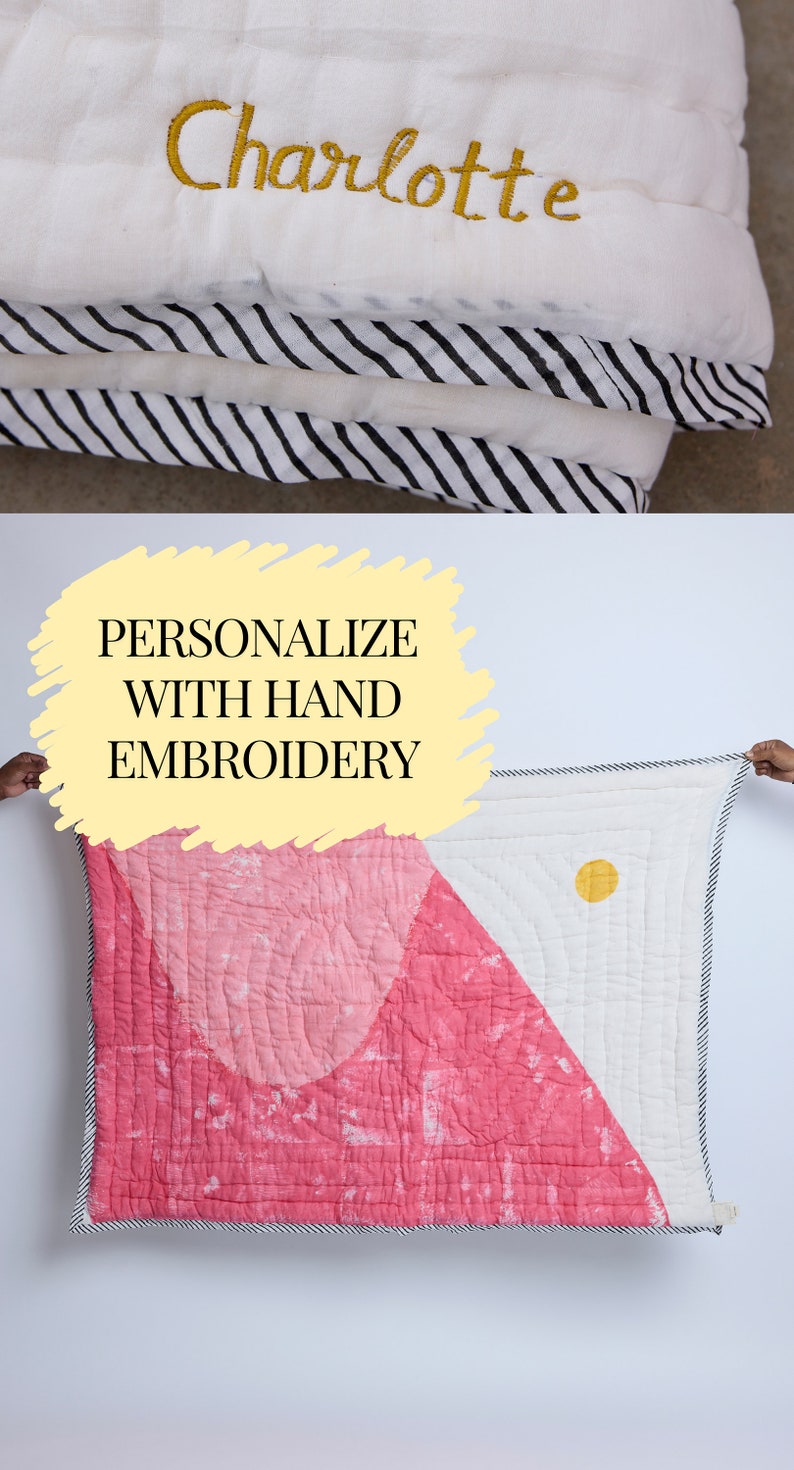 Handmade Pink Baby Quilt: Personalized Cotton Crib Blanket