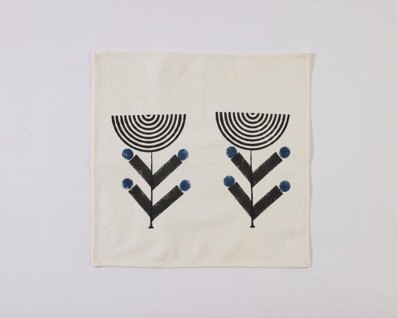 Hand Block Printed Cotton Placemat Set: Modern Floral Table Linens