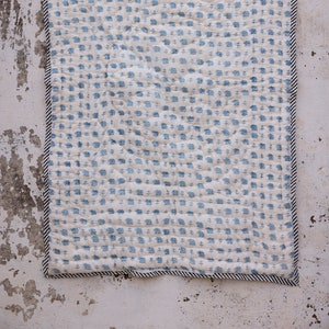 Handmade Baby Quilt: Blue Elephant Block Print, Personalized Cotton Blanket