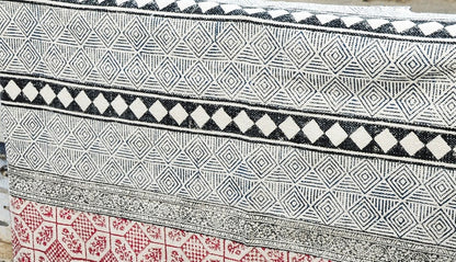 Red and Black Dhurrie Rug: Bohemian Geometric Cotton Area Rug (4 x 6)