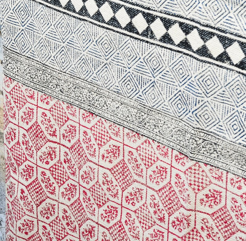 Red and Black Dhurrie Rug: Bohemian Geometric Cotton Area Rug (4 x 6)