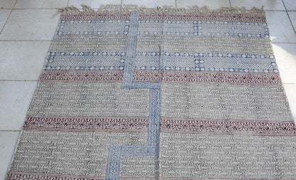 Hand Woven Dhurrie Rug: 4x6 Red & Blue Floral Cotton Area Rug