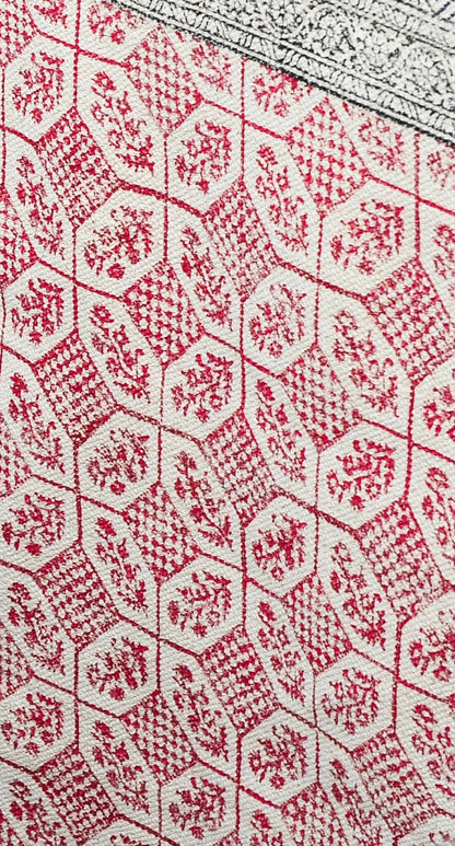 Red and Black Dhurrie Rug: Bohemian Geometric Cotton Area Rug (4 x 6)
