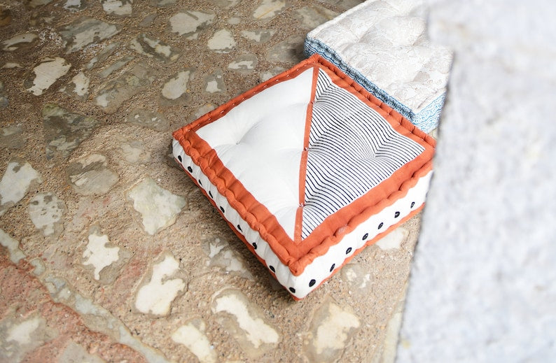 Hand-Block Printed Floor Cushion: Reversible Cotton Meditation Pillow