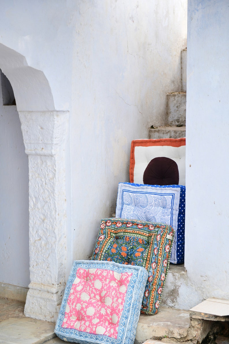 Hand-Block Printed Floor Cushion: Reversible Cotton Meditation Pillow