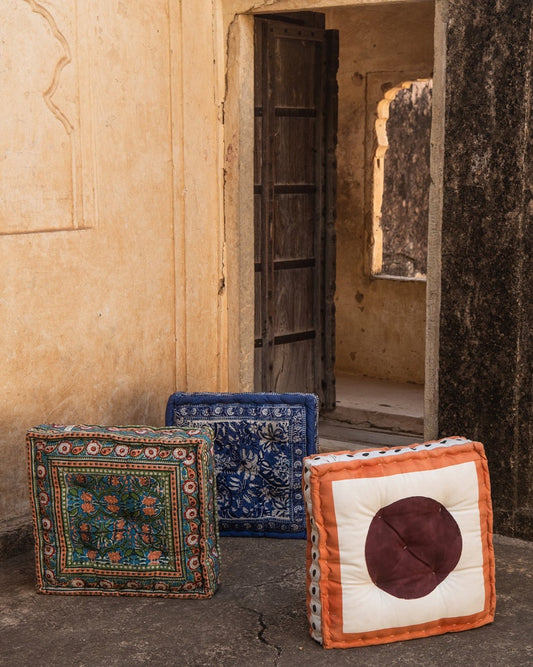 Hand-Block Printed Floor Cushion: Reversible Cotton Meditation Pillow