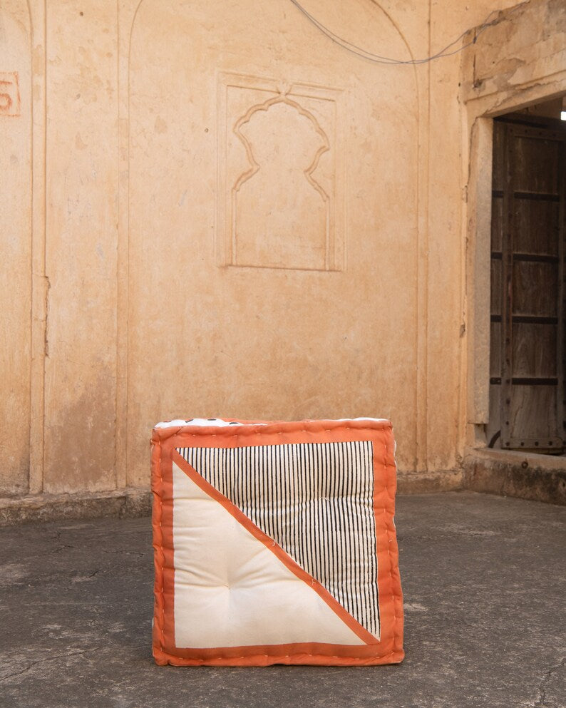 Hand-Block Printed Floor Cushion: Reversible Cotton Meditation Pillow