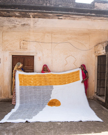 Hand-Block Printed Kantha Quilt Set: Reversible Boho Bedding
