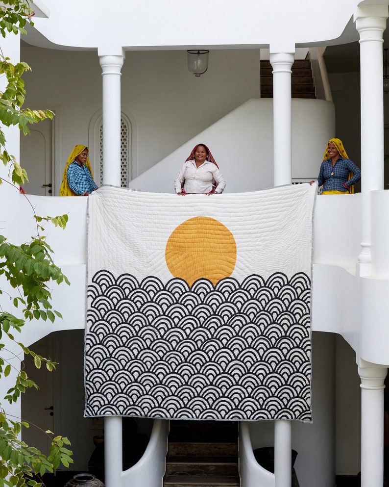 Handmade Twin Quilt: Boho Block Print Cotton Bedspread
