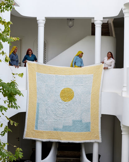 Handmade Kantha Stitch Quilt: Reversible Sun & Starry Night Cotton Bedding