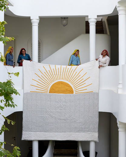 Handmade Cotton Bedspread Quilt Set: Modern Rising Sun Design, 2 Shams