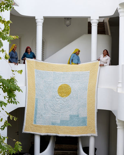 Handmade Twin XL Cotton Quilt: Van Gogh Starry Night Block Print Kantha Blanket