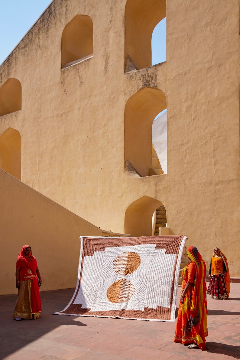 Hand Block Printed Cotton Quilt: Reversible Boho Bedspread with Shams