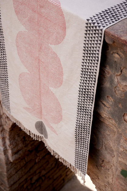 Handmade Block Print Cotton Dhurrie Rug: Bohemian Abstract Design