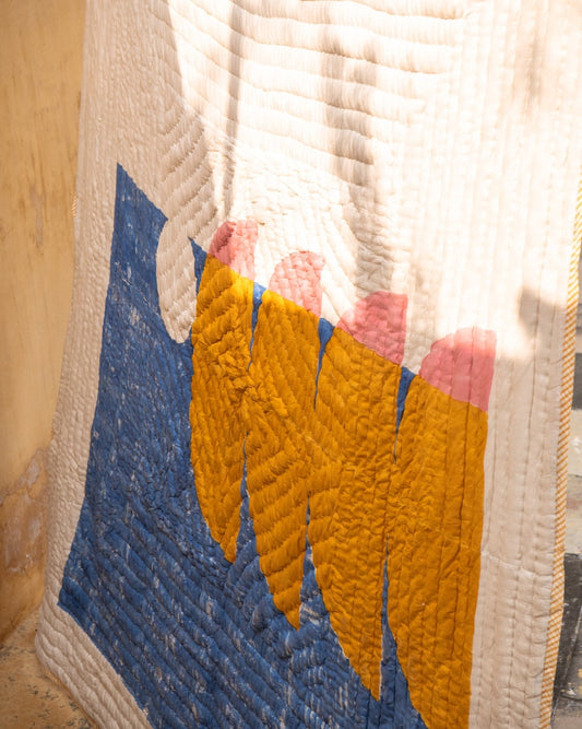 Hand Block Printed Queen Quilt Set: Modern Bohemian Bedding