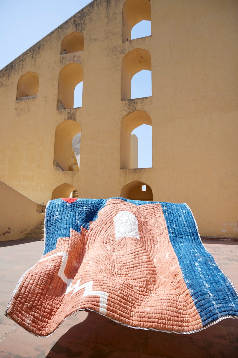 Hand-Block Printed Kantha Quilt: Reversible Cotton Bedspread