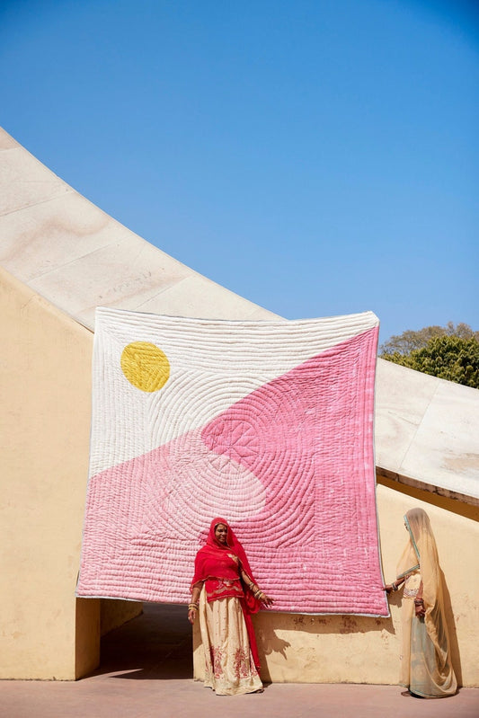 Hand-Block Printed Kantha Quilt: Reversible Cotton Bedspread