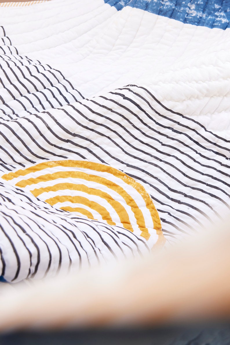 Hand-Quilted Kantha Comforter Set: Reversible Block-Printed Cotton Quilt