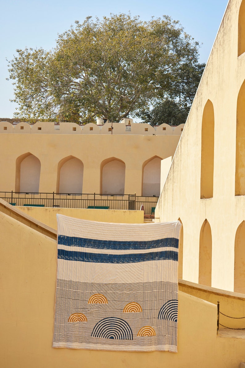 Modern Block Print King Quilt: Handmade Indian Comforter