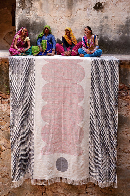 Handmade Cotton Rug: Bauhaus Block Print, Indian Area Rug