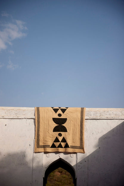 Handmade Block Printed Cotton Quilt: Reversible Boho Bedspread
