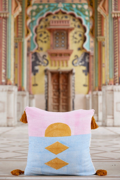 Handmade Kantha Stitched Quilt: Abstract Sunset Design, 100% Cotton